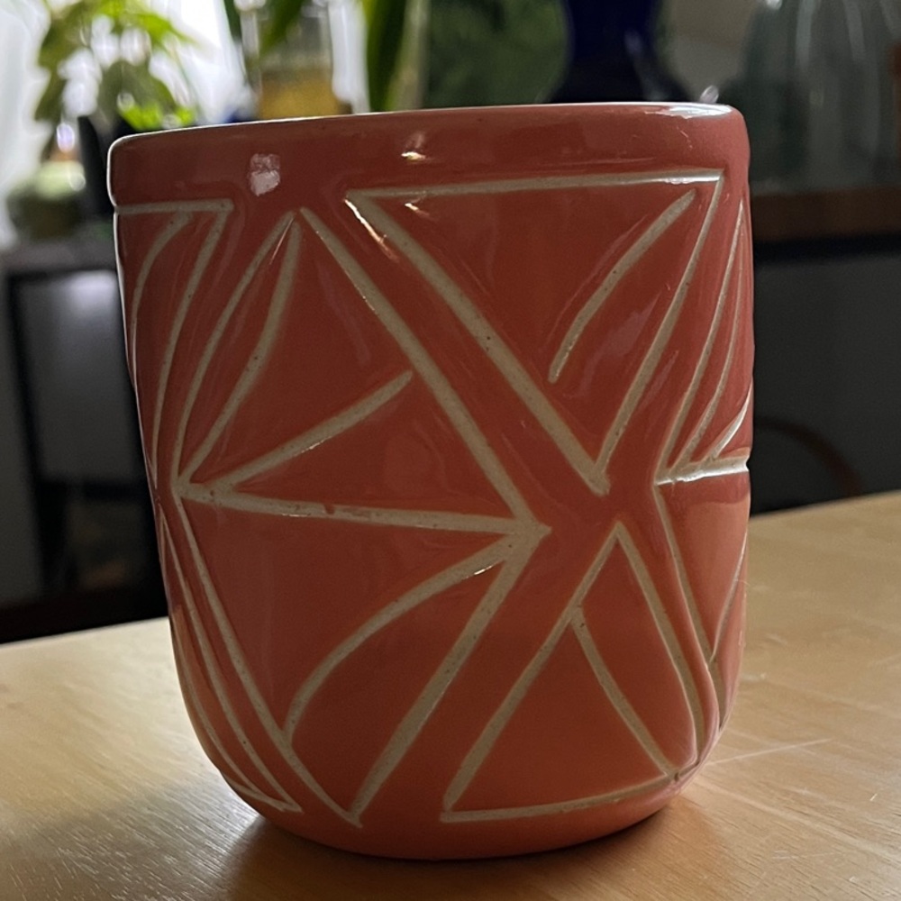 Anthropologie Coral Geometric Ceramic Planter Herb pot